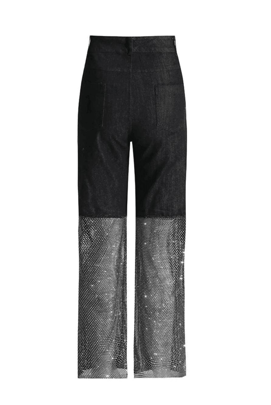 Emmanuelle Crystal Mesh Wide Leg Jeans - Blue / S - Be My Shine