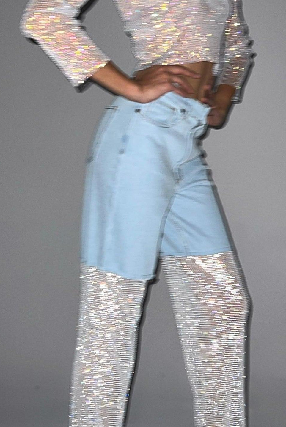 Emmanuelle Crystal Mesh Wide Leg Jeans - Blue / S - Be My Shine