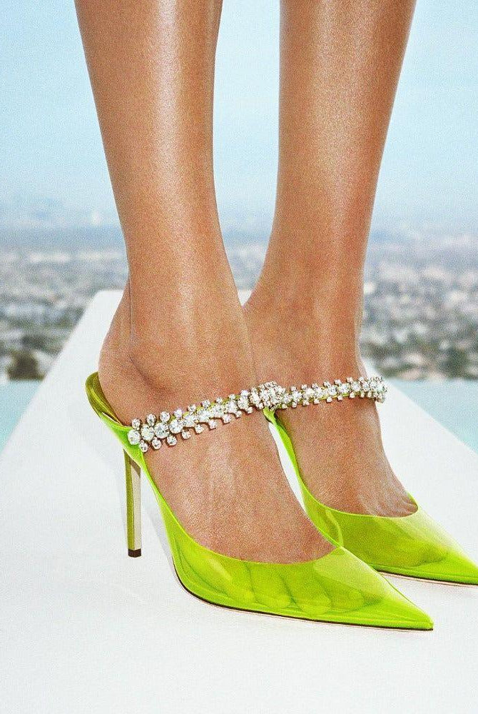 Endora Crystals Embellished Transparent Heels - Neon Lime / 5 - Be My Shine
