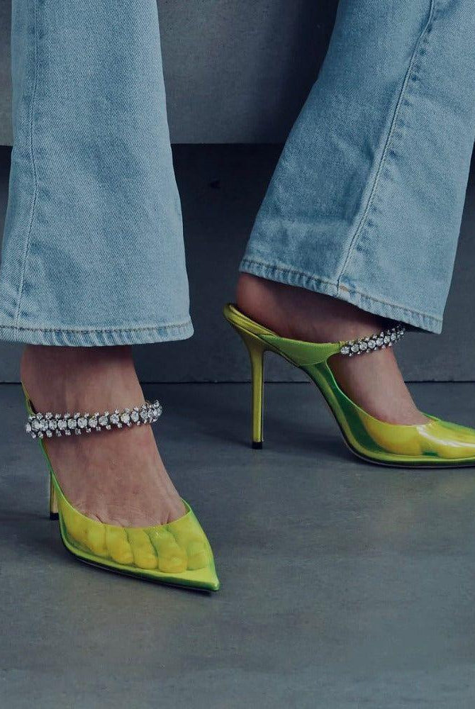Endora Crystals Embellished Transparent Heels - Neon Lime / 5 - Be My Shine