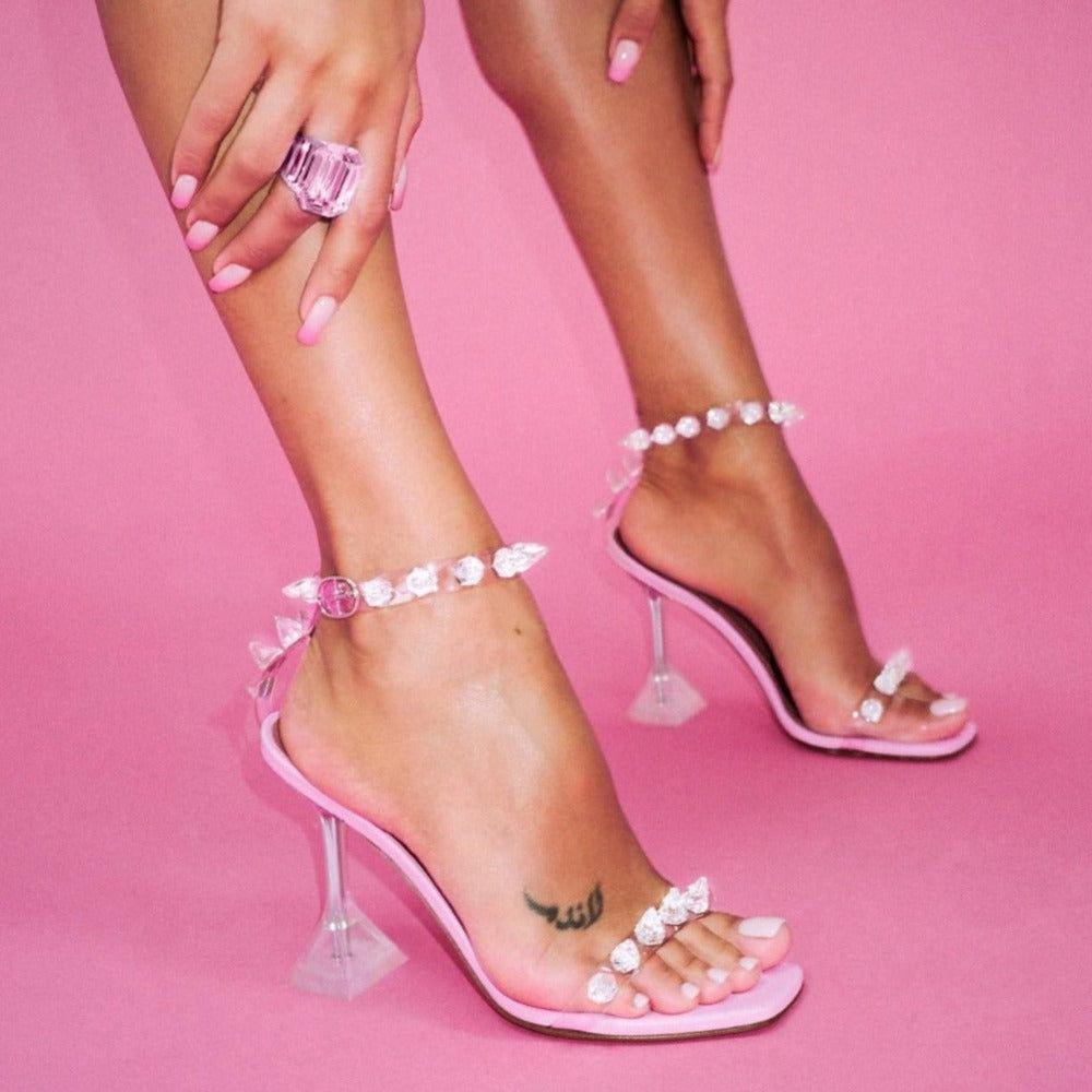 Eowyn Pyramid Heels Studded Sandals - Pink / 4 - Be My Shine