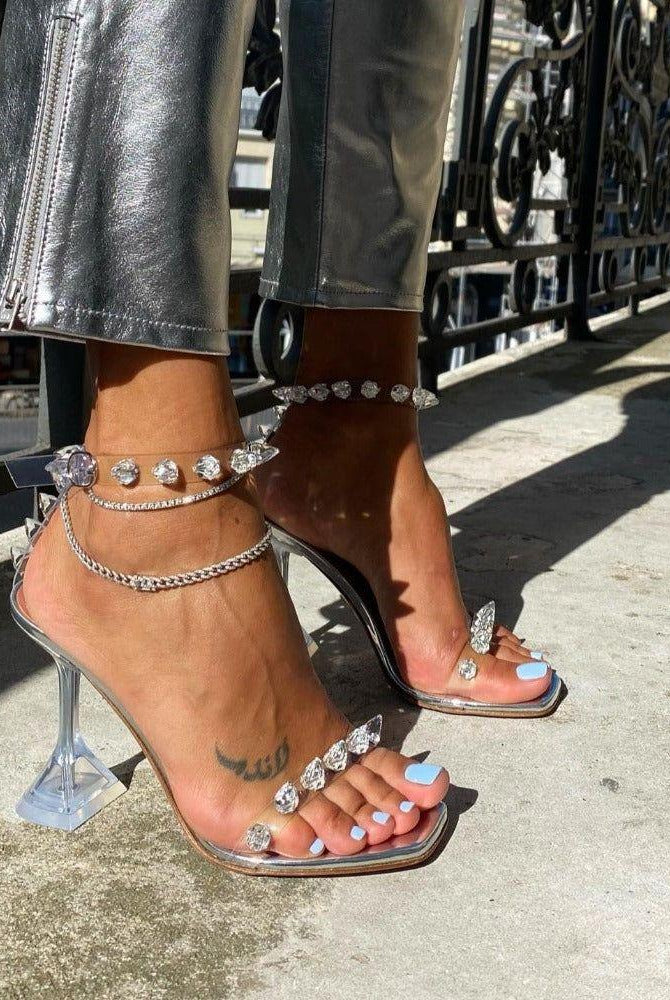 Eowyn Pyramid Heels Studded Sandals - Clear / 4 - Be My Shine
