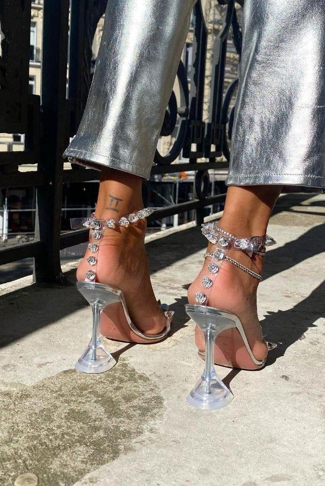 Eowyn Pyramid Heels Studded Sandals - Clear / 4 - Be My Shine
