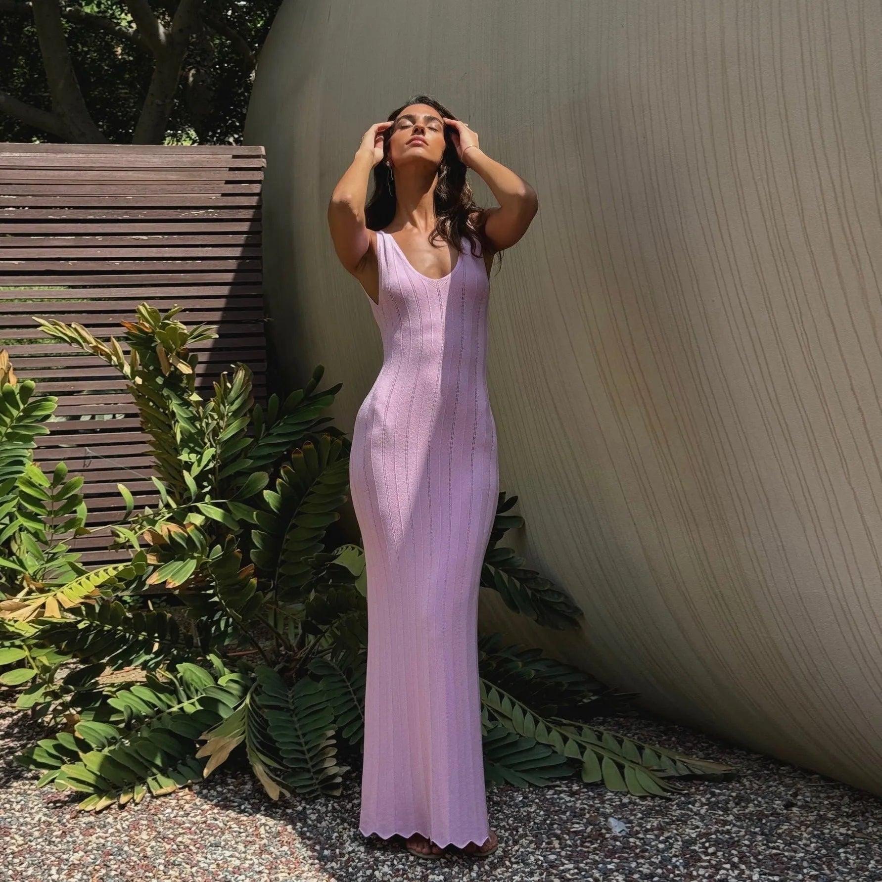 Evanna Knitted Backless Maxi Dress - Pink / S - Be My Shine