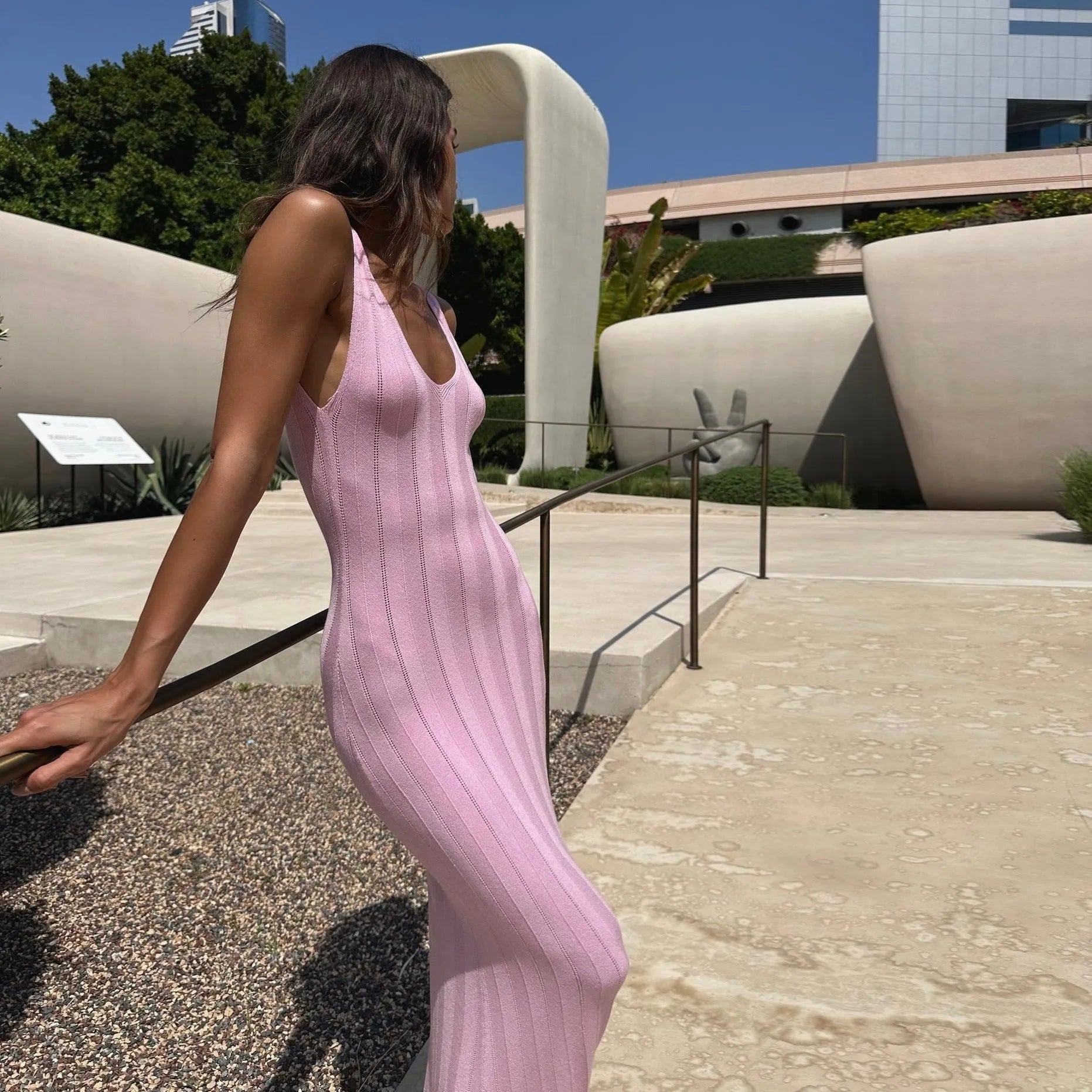 Evanna Knitted Backless Maxi Dress - Pink / S - Be My Shine