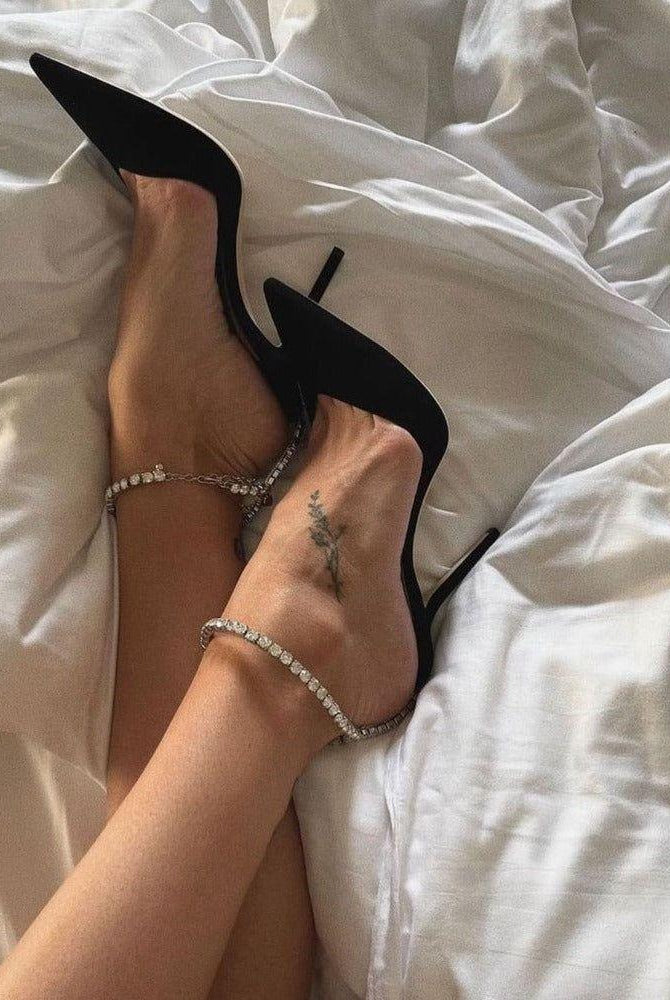 Fianna Crystal Chain Satin Heels - Black / 4 - Be My Shine