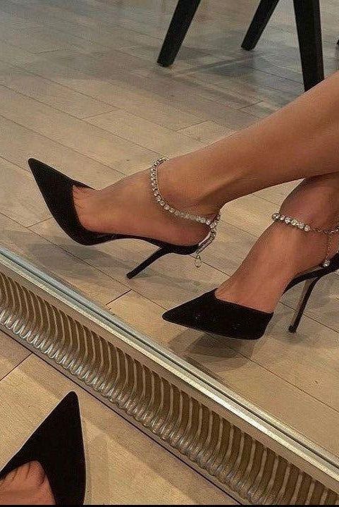 Fianna Crystal Chain Satin Heels - Rose / 4 - Be My Shine