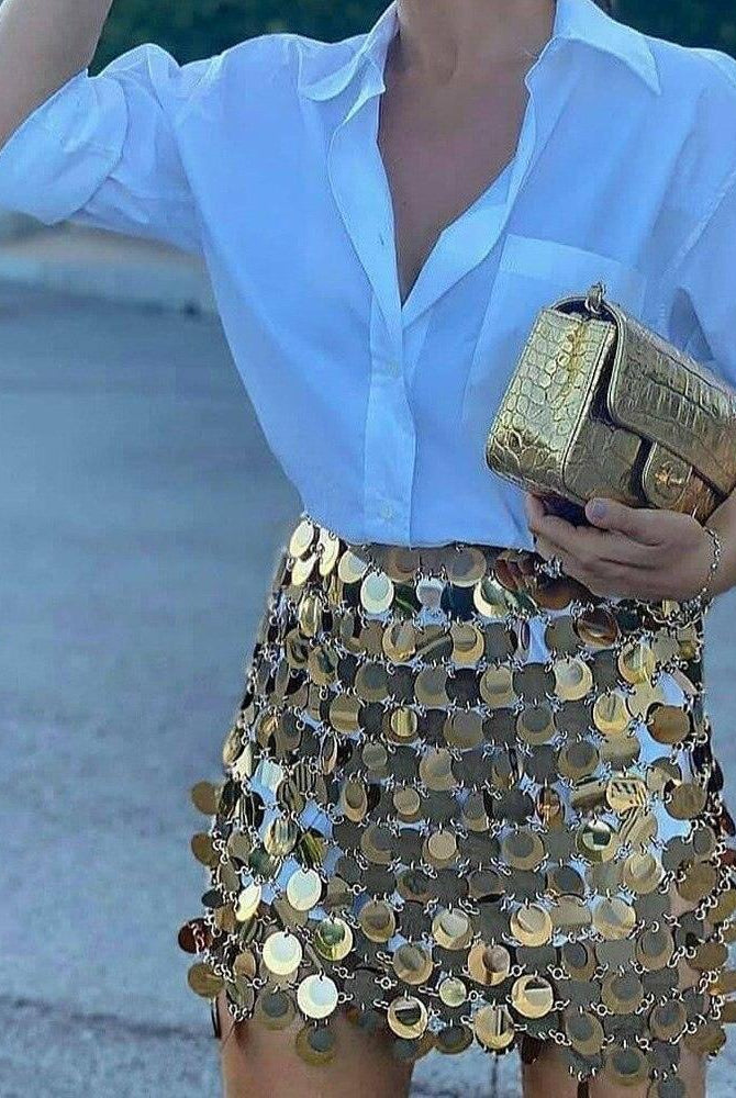 Galena Sequin Embellished Mini Skirt - Gold / XS - Be My Shine