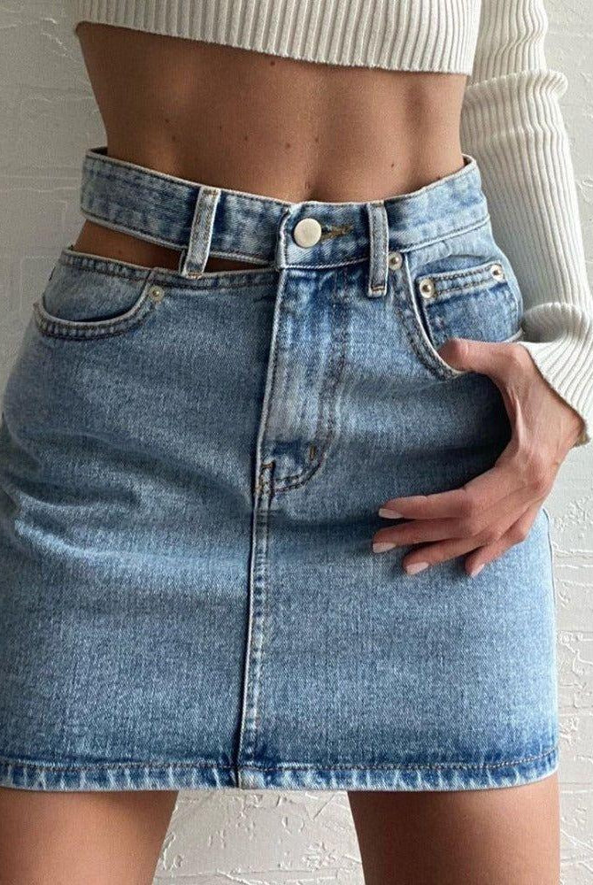 Henrietta Denim Casual High Waist Mini Skirt - S / Blue - Be My Shine