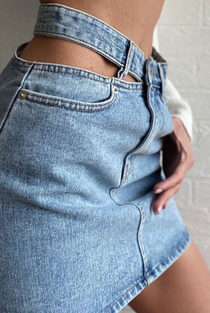 Henrietta Denim Casual High Waist Mini Skirt - S / Blue - Be My Shine