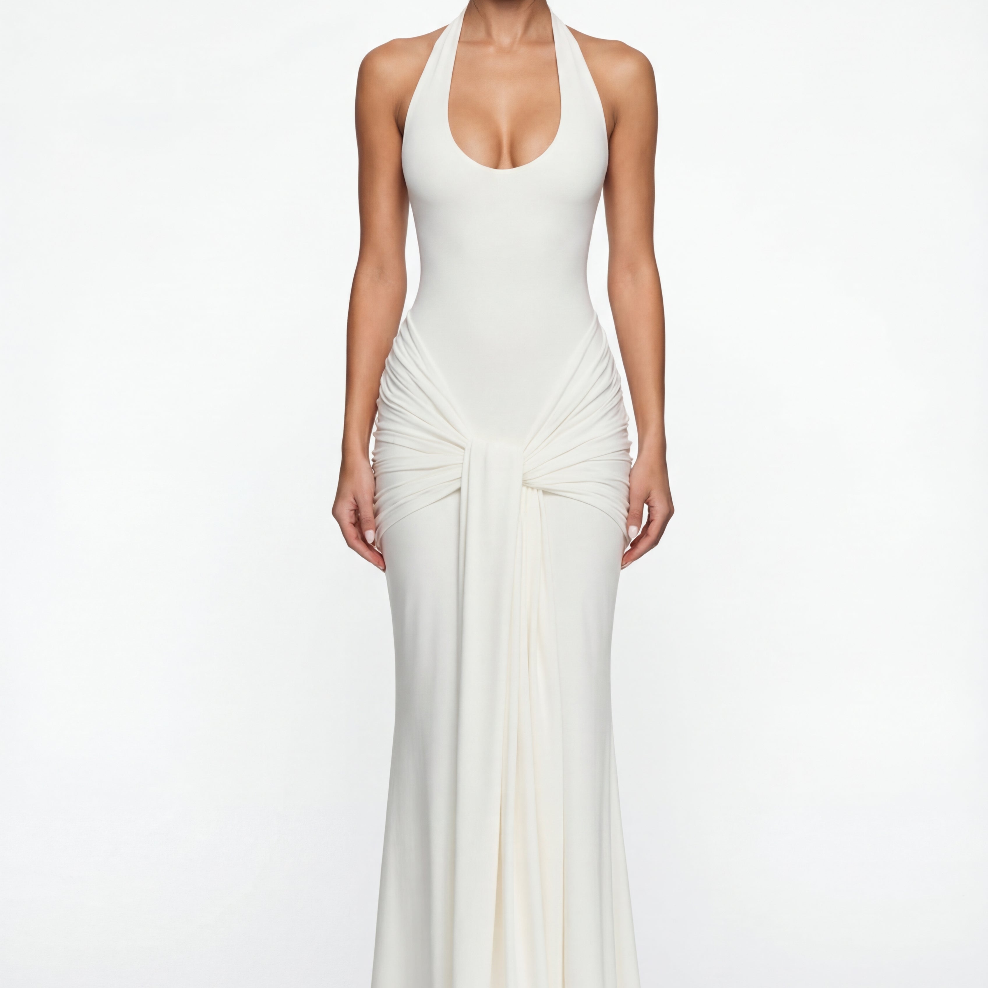 Amandine Halter Sculpt Maxi Dress - White