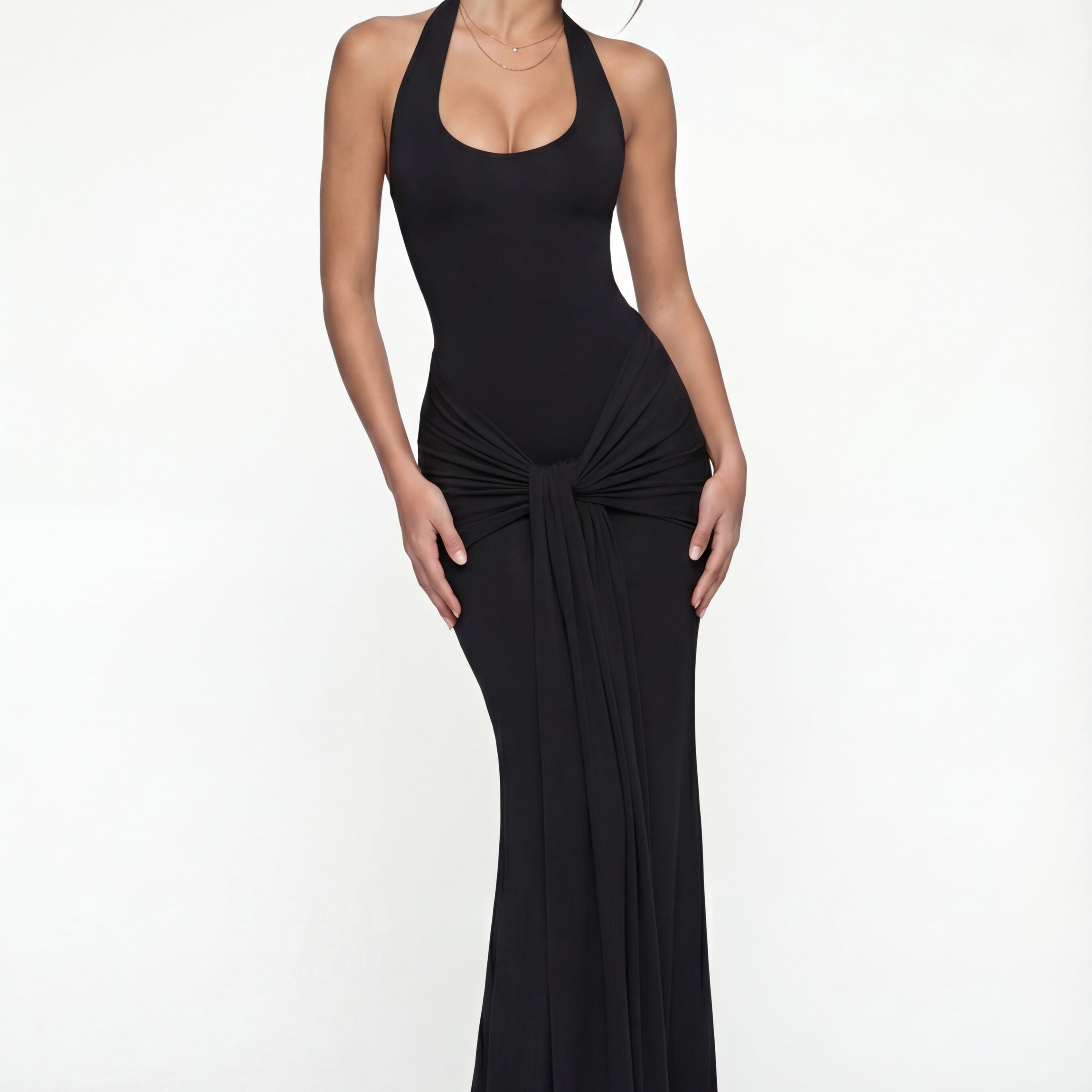 Amandine Halter Sculpt Maxi Dress - Black