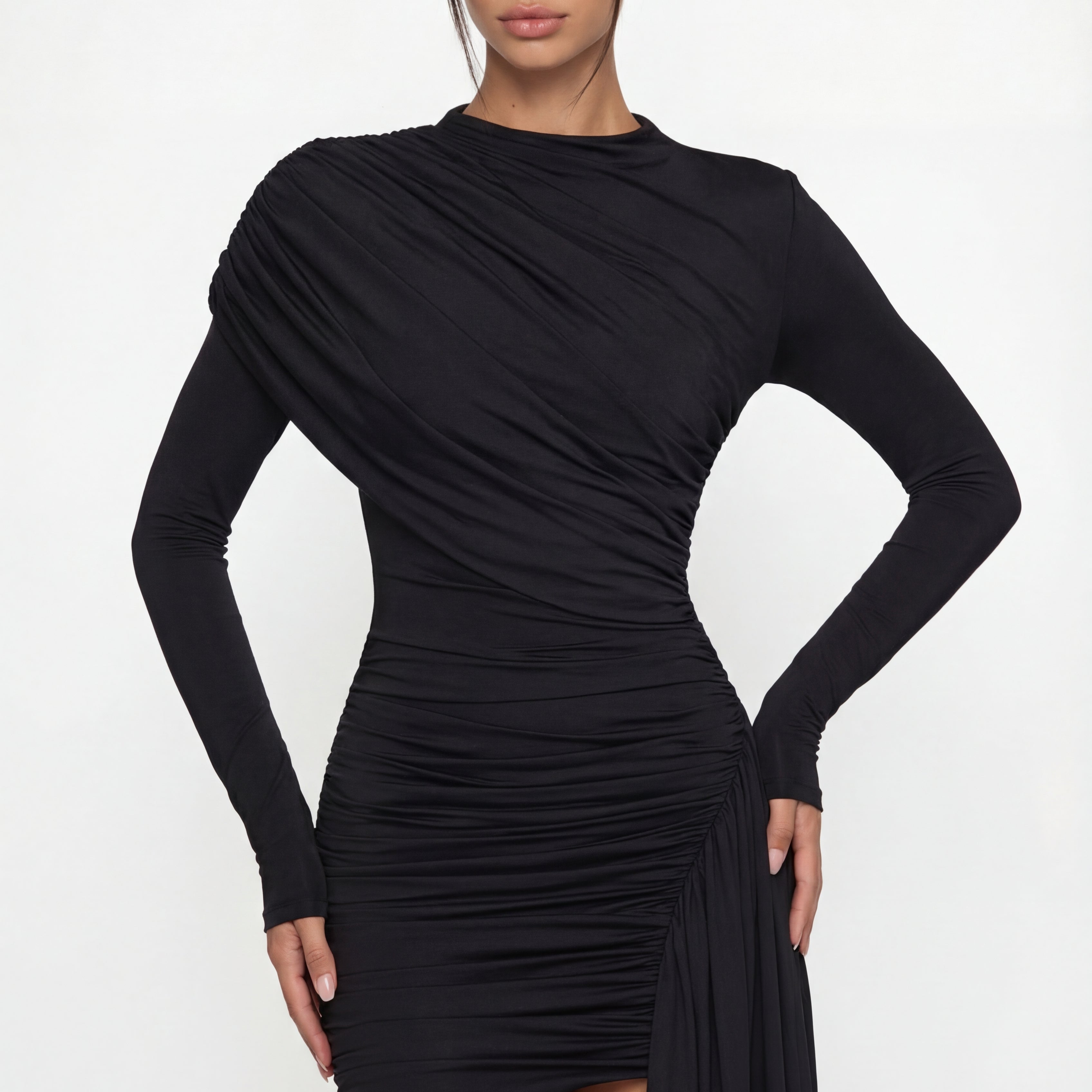 Alice Draped Sculpt Mini Dress - Black