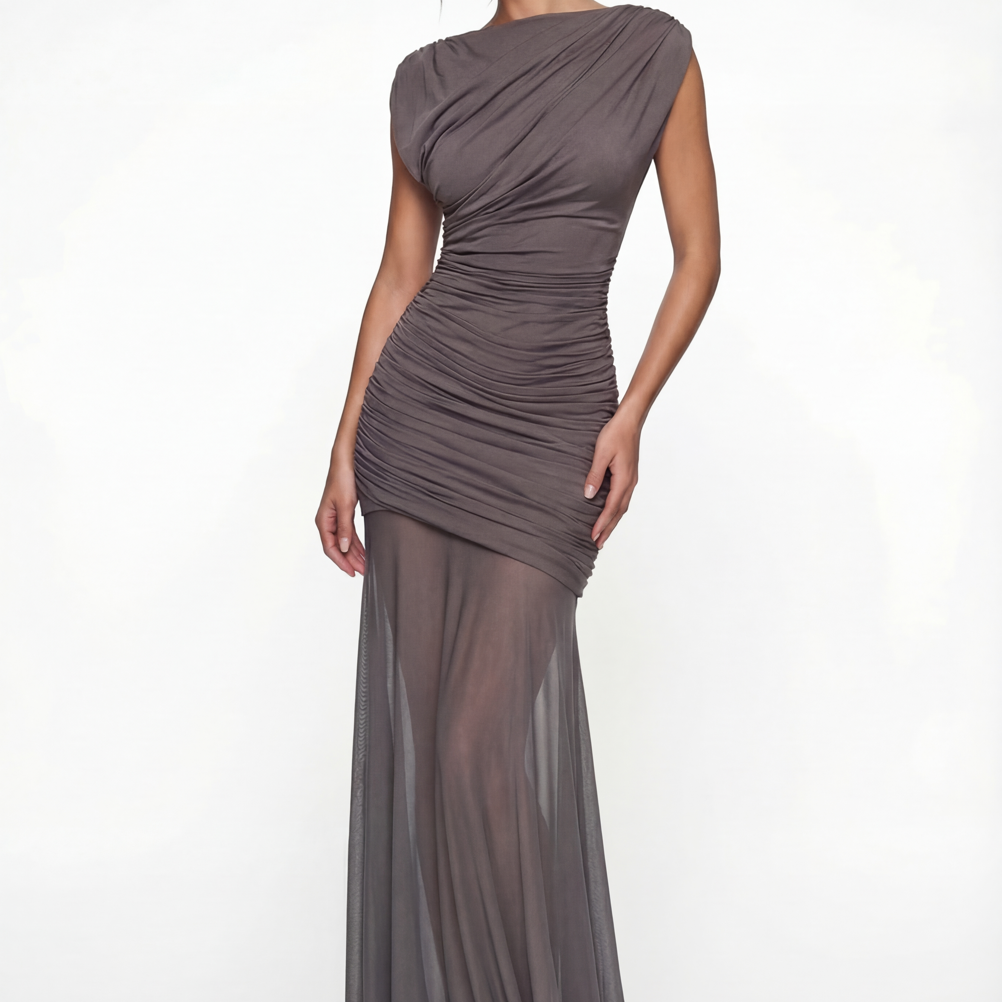 Amaya Sculpted Drape Maxi Dress - Gray