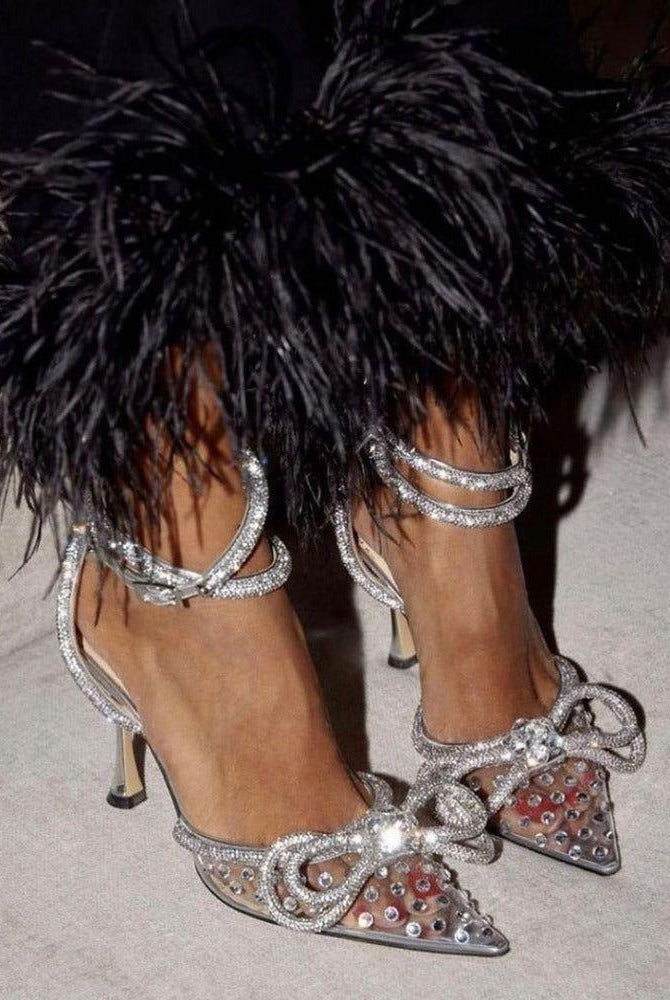 Jael Double Bow Crystal Embellished Heels - 4 / Clear - Be My Shine