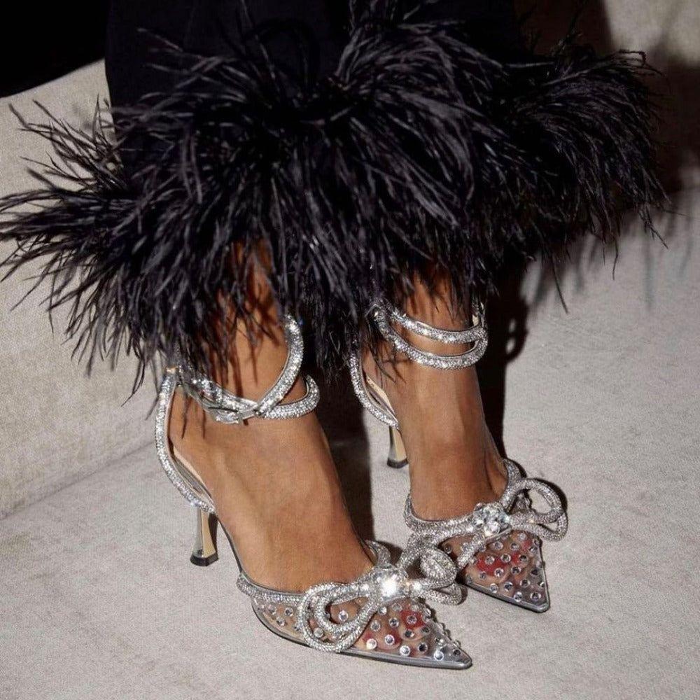Jael Double Bow Crystal Embellished Heels - 4 / Clear - Be My Shine