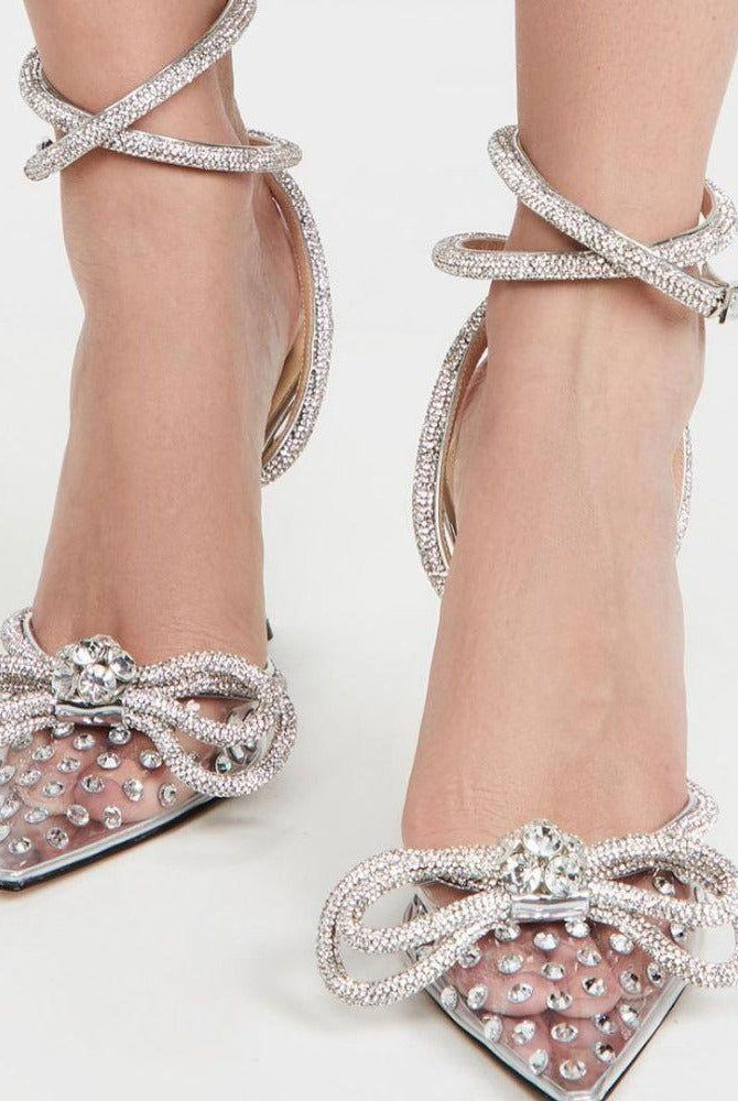 Jael Double Bow Crystal Embellished Heels - 4 / Clear - Be My Shine