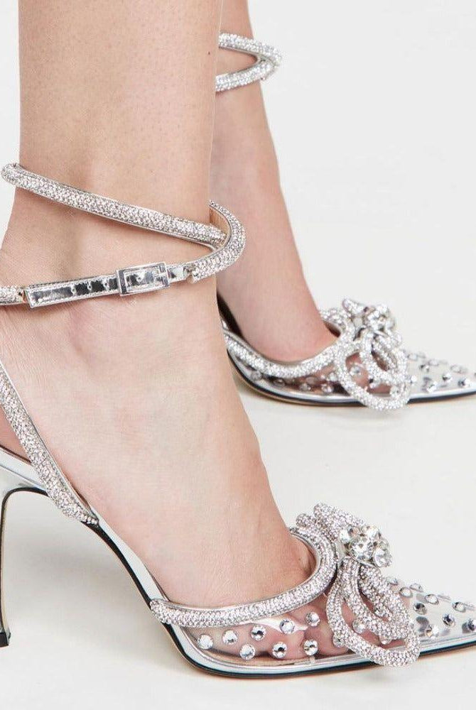 Jael Double Bow Crystal Embellished Heels - 4 / Clear - Be My Shine