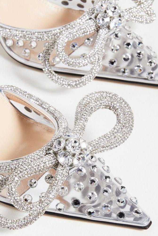 Jael Double Bow Crystal Embellished Heels - 4 / Clear - Be My Shine