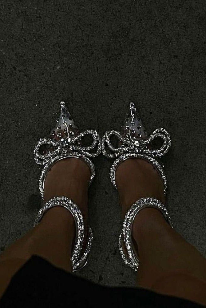 Jael Double Bow Crystal Embellished Heels - 4 / Clear - Be My Shine