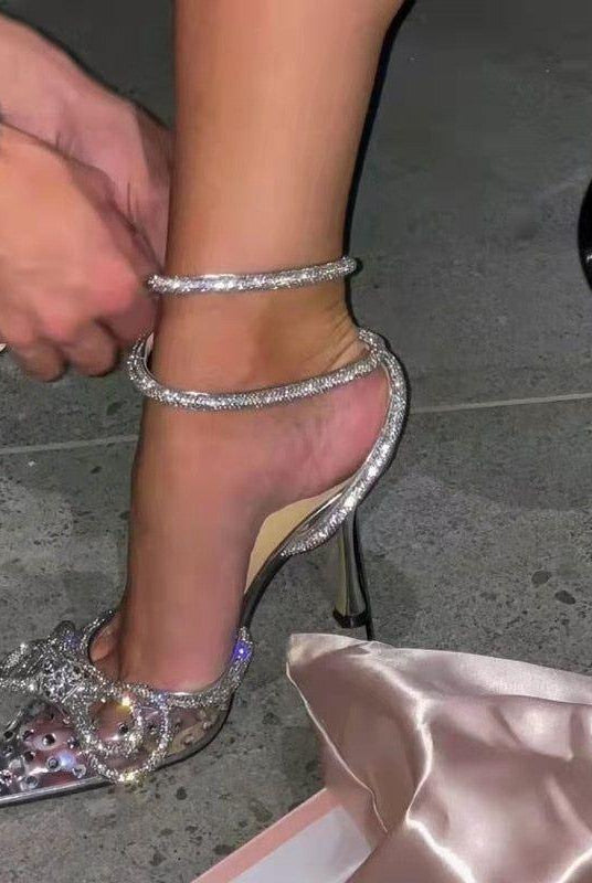 Jael Double Bow Crystal Embellished Heels - 4 / Clear - Be My Shine