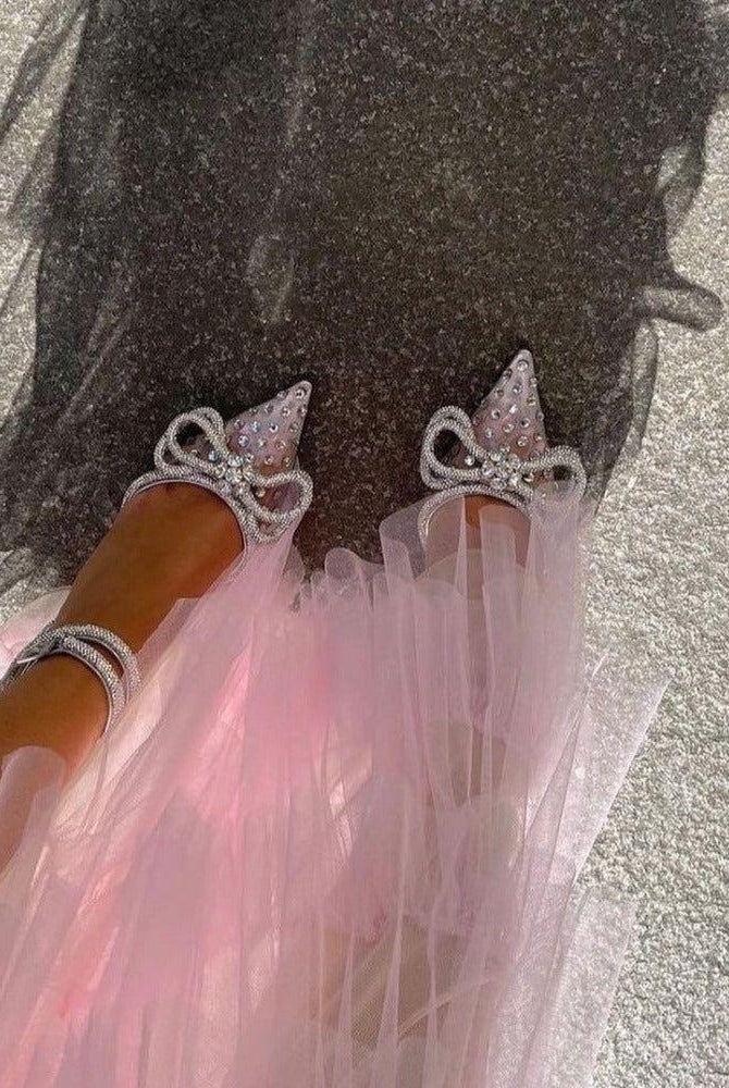 Jael Double Bow Crystal Embellished Heels - 4 / Clear - Be My Shine