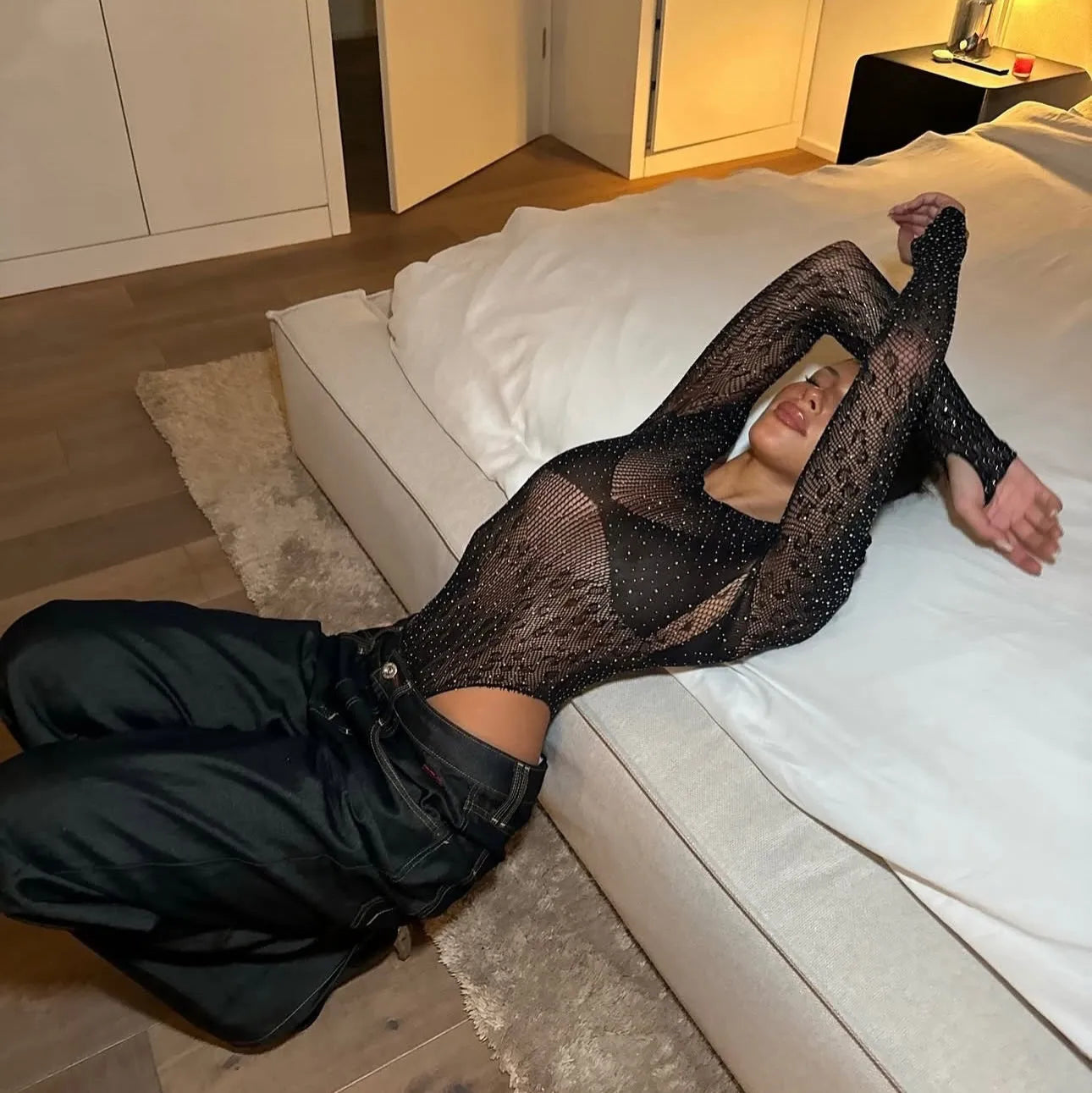 Jessalyn Cheetah Rhinestone Embellished Bodysuit - Black / XXS - Be My Shine