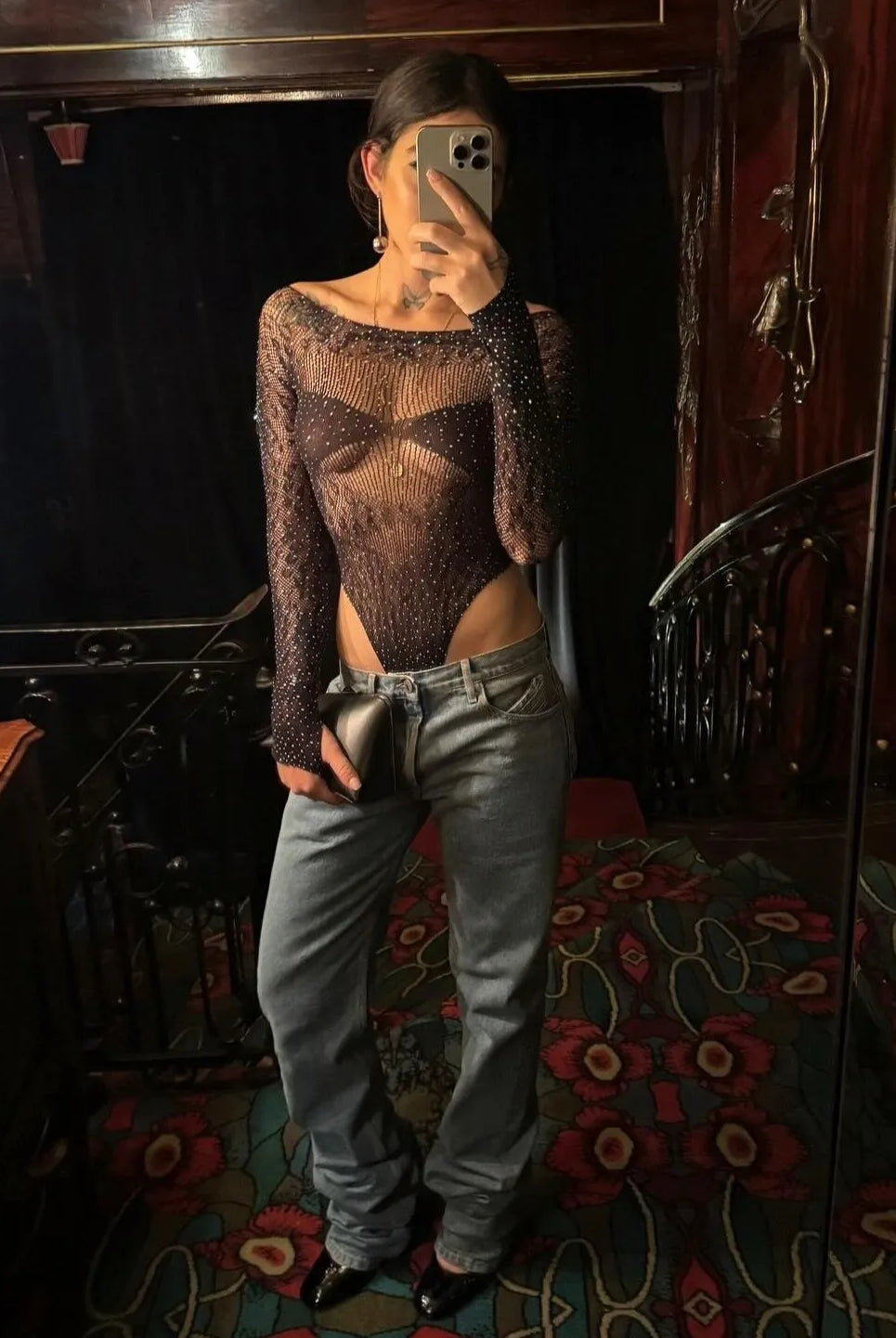 Jessalyn Cheetah Rhinestone Embellished Bodysuit - Black / XXS - Be My Shine