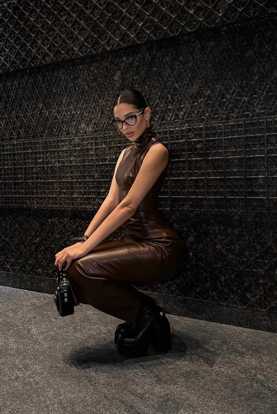 Jessamy Faux Leather Midi Dress - Brown / S - Be My Shine