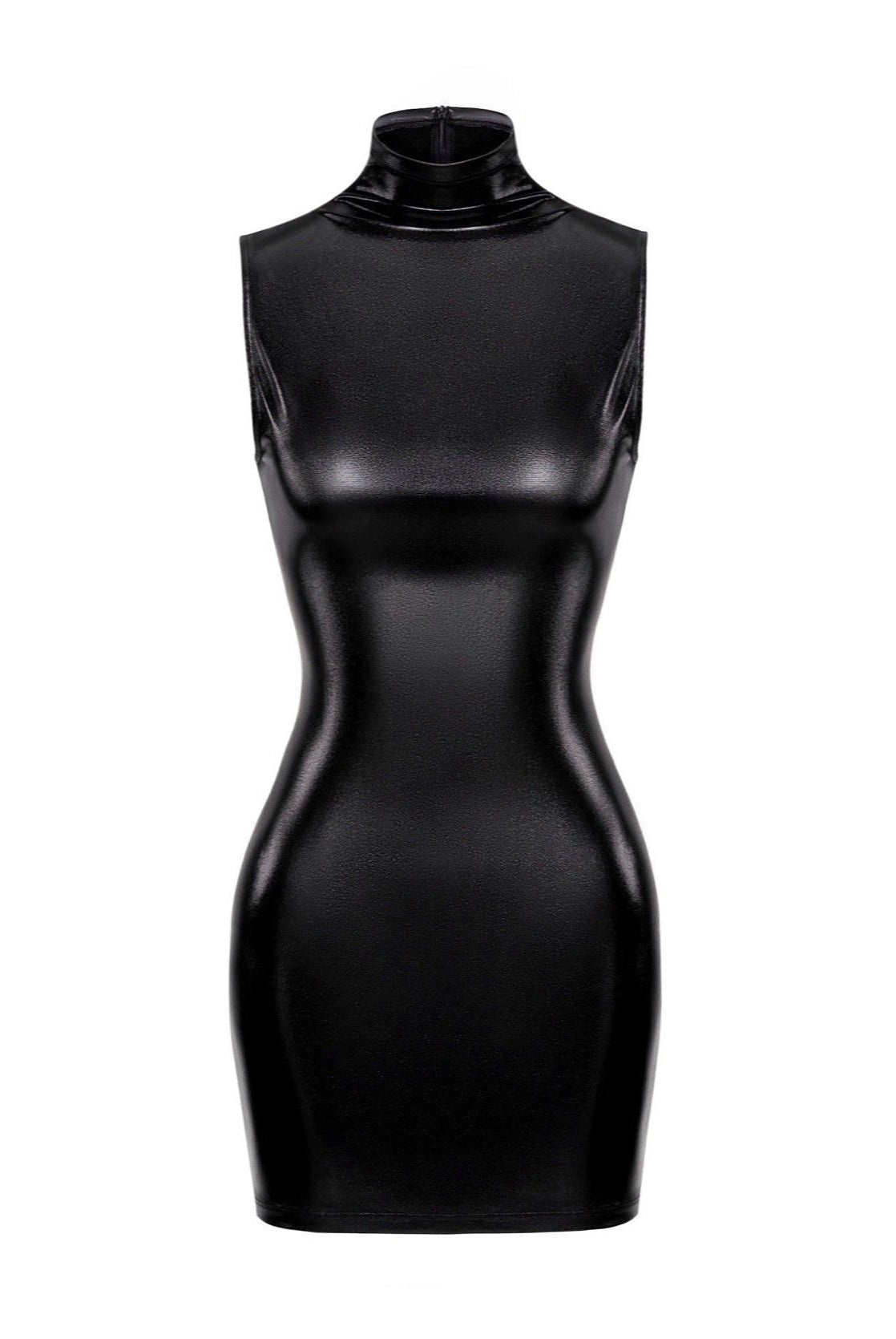 Jet Black Faux Leather High Neck Mini Dress Be My Shine