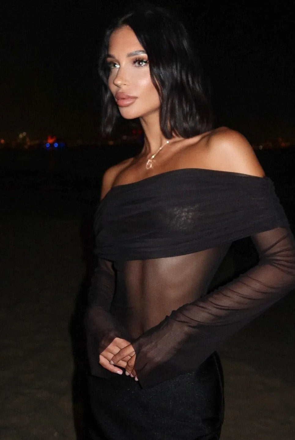 Joceline Mesh Off Shoulder Maxi Dress - Black / S - Be My Shine