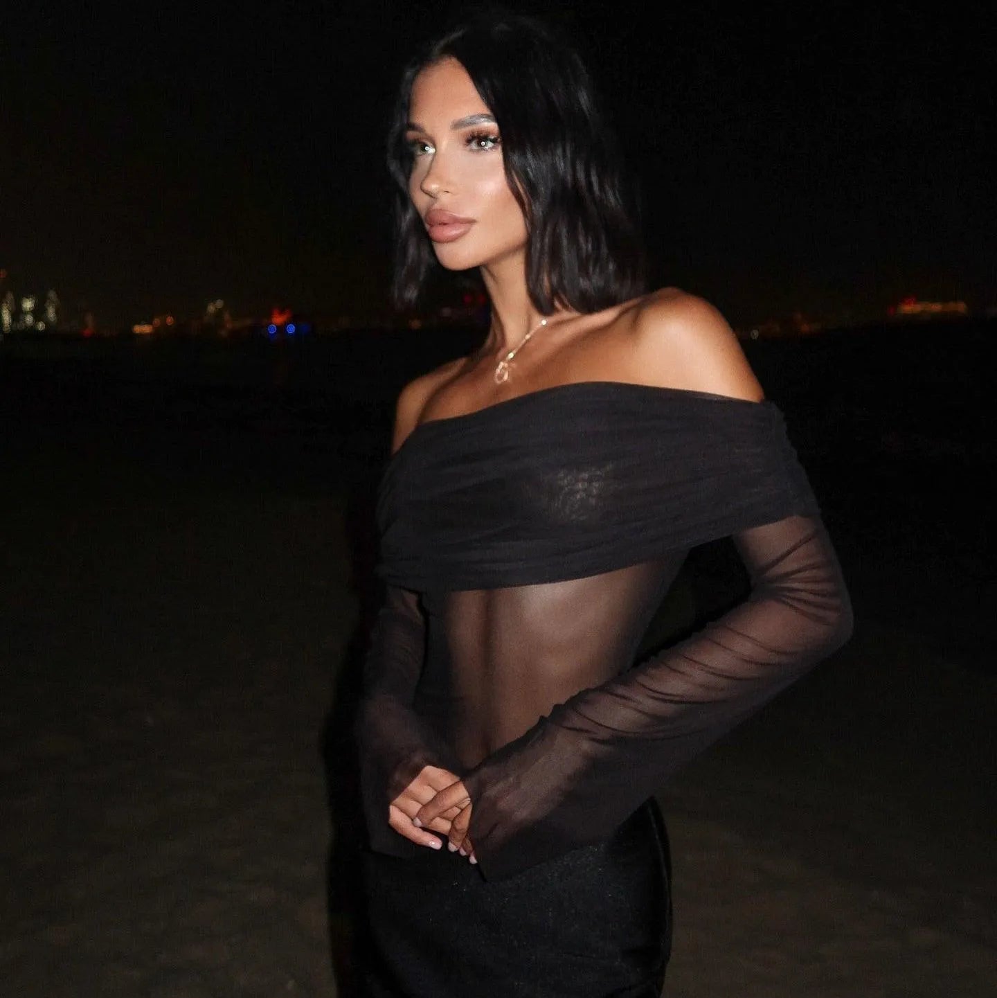 Joceline Mesh Off Shoulder Maxi Dress - Black / S - Be My Shine