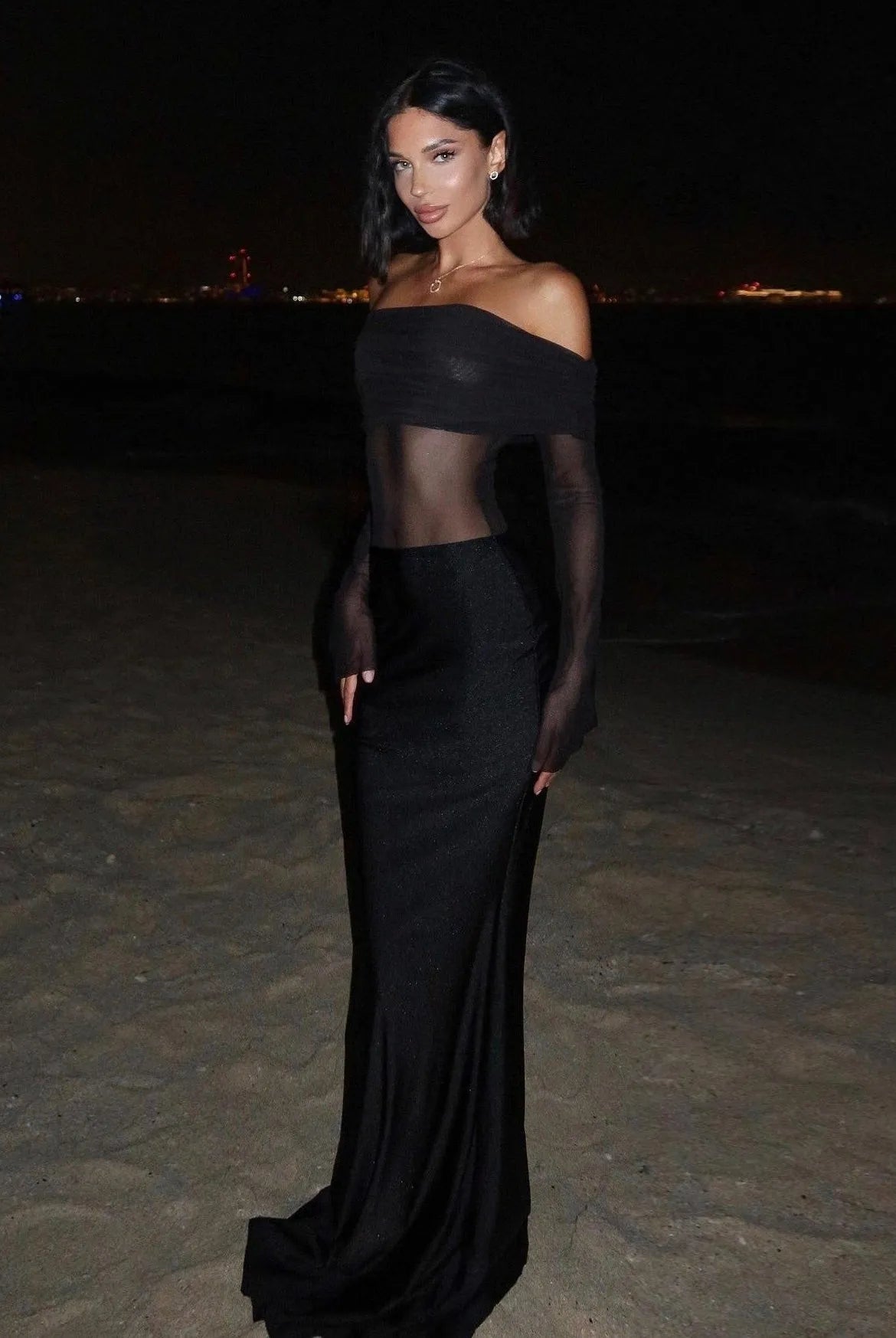 Joceline Mesh Off Shoulder Maxi Dress - Black / S - Be My Shine