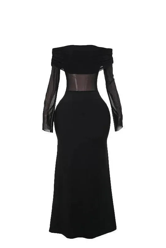 Joceline Mesh Off Shoulder Maxi Dress - Black / S - Be My Shine