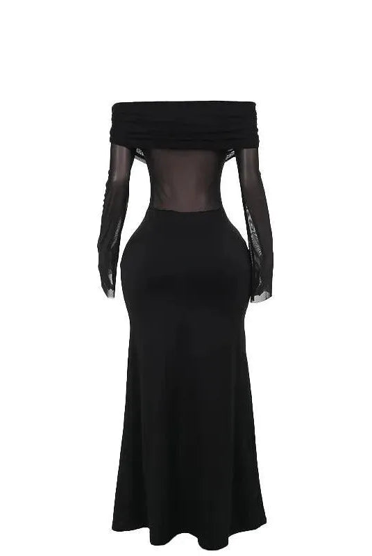 Joceline Mesh Off Shoulder Maxi Dress - Black / S - Be My Shine