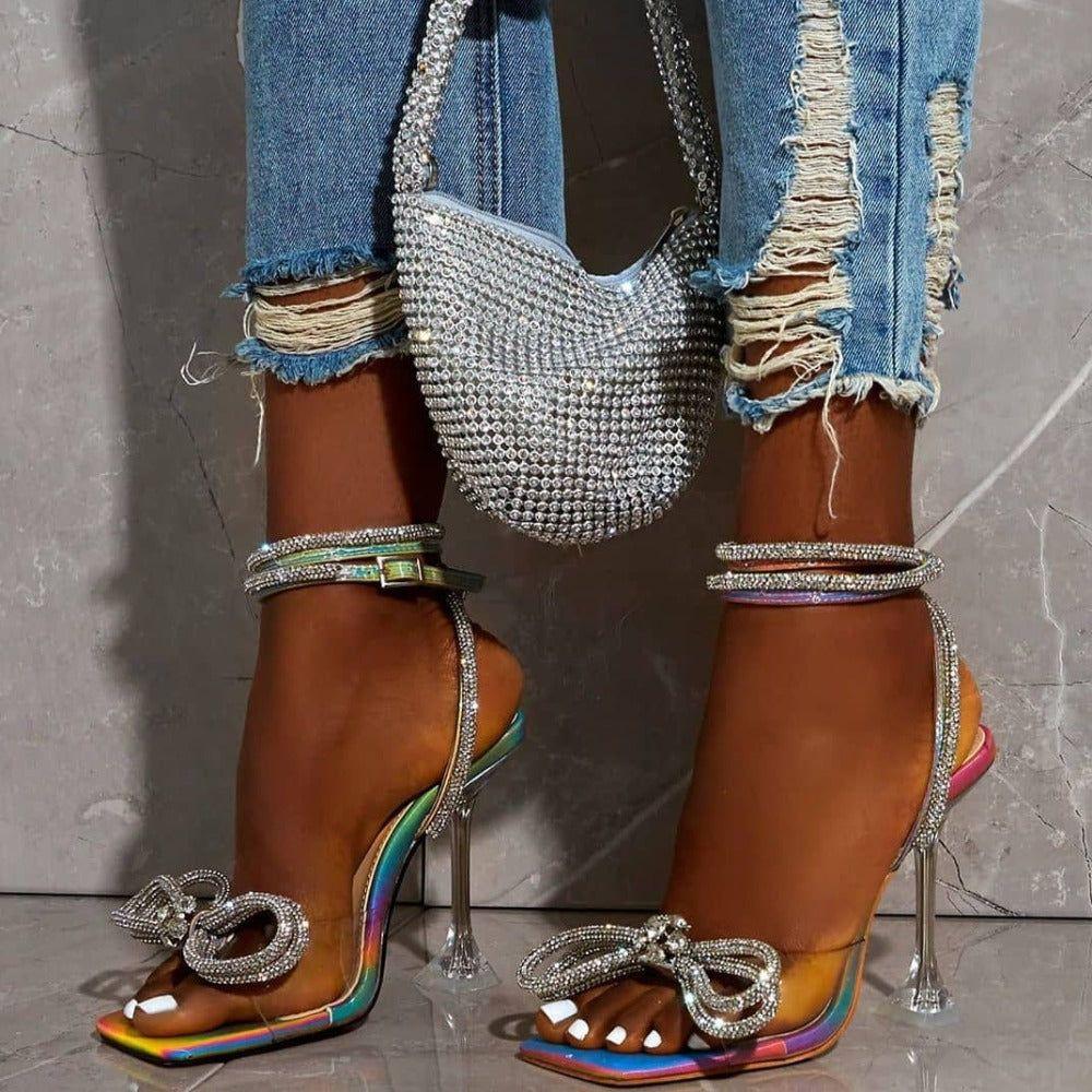 Justina Diamond Bow Wrap Around Ankle Heels - Multi / 4 - Be My Shine