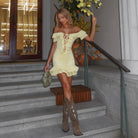 Lemon Sorbet Ruffled Off Shoulder Mini Dress Be My Shine