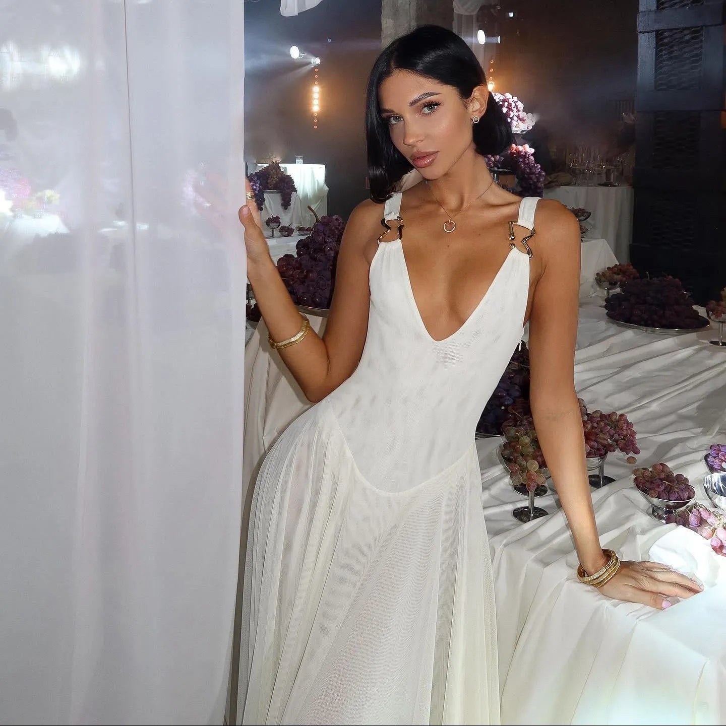 Lenore Mesh Maxi Dress - White / S - Be My Shine