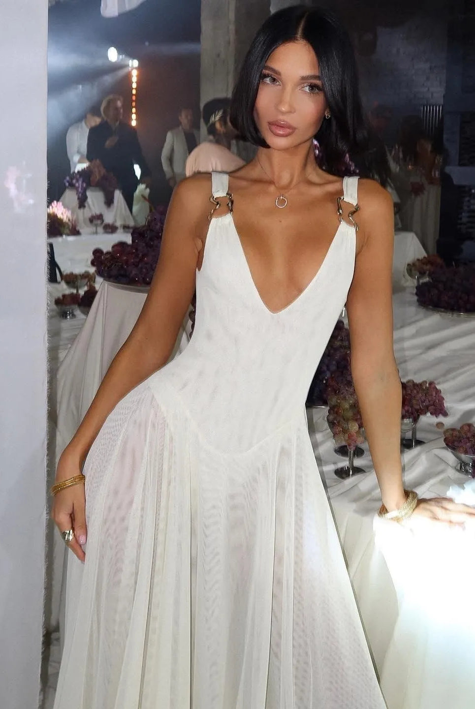 Lenore Mesh Maxi Dress - White / S - Be My Shine