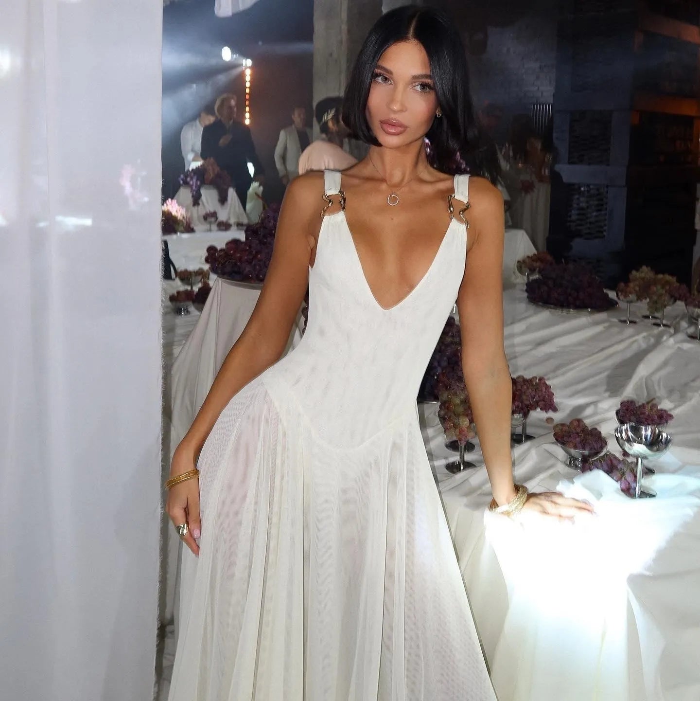 Lenore Mesh Maxi Dress - White / S - Be My Shine