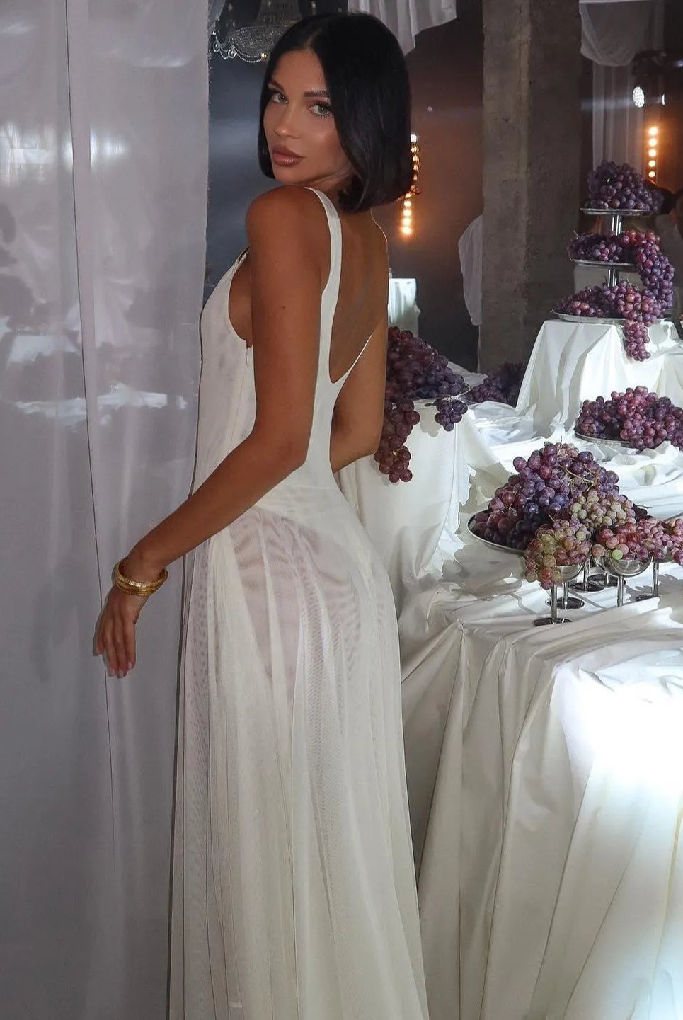 Lenore Mesh Maxi Dress - White / S - Be My Shine