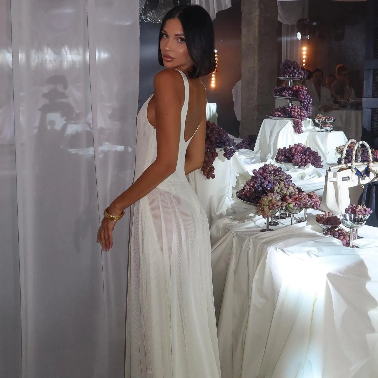 Lenore Mesh Maxi Dress - White / S - Be My Shine