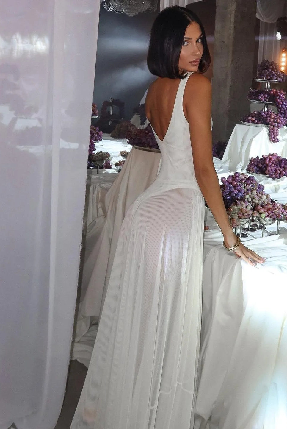 Lenore Mesh Maxi Dress - White / S - Be My Shine