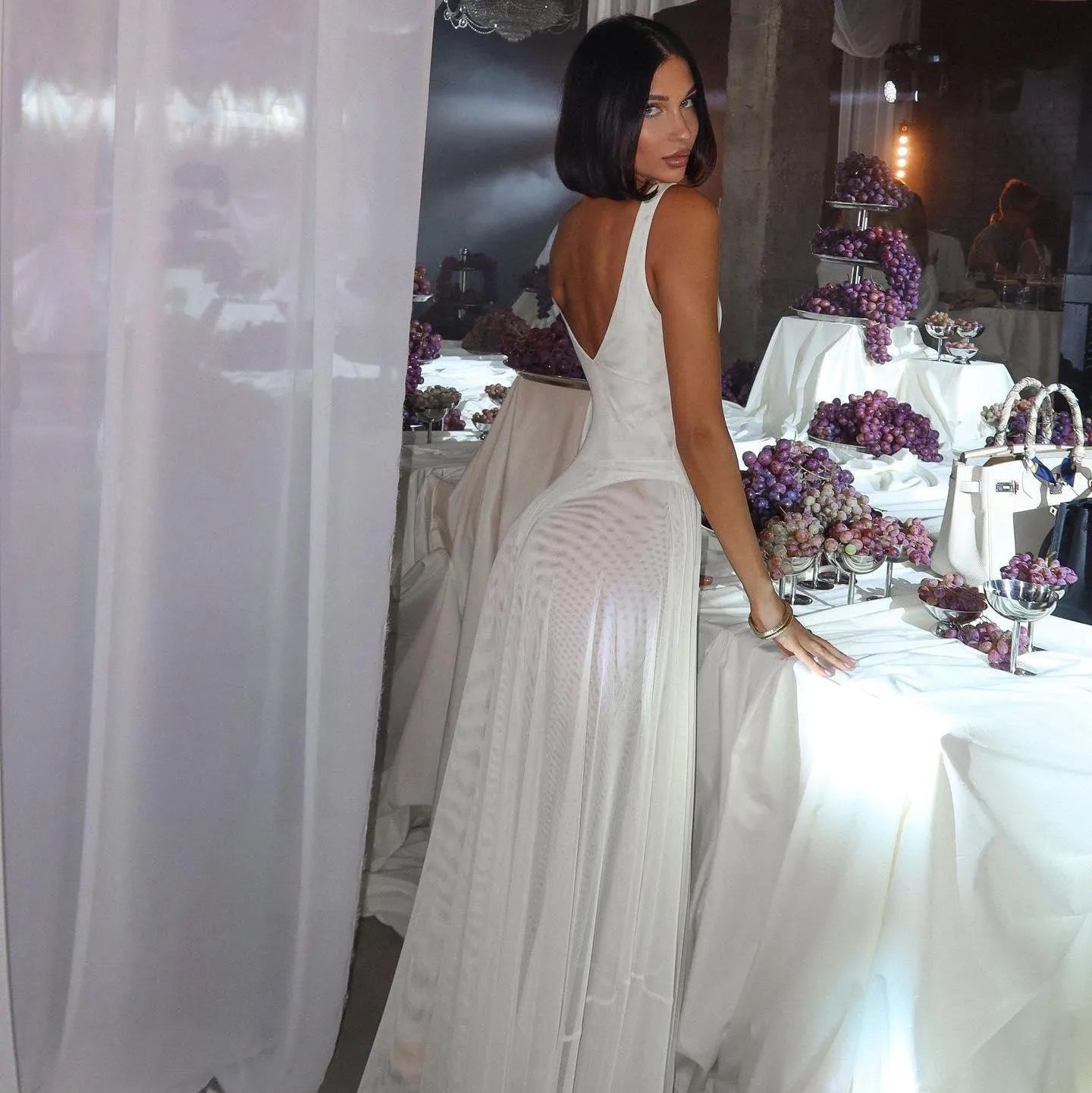 Lenore Mesh Maxi Dress - White / S - Be My Shine