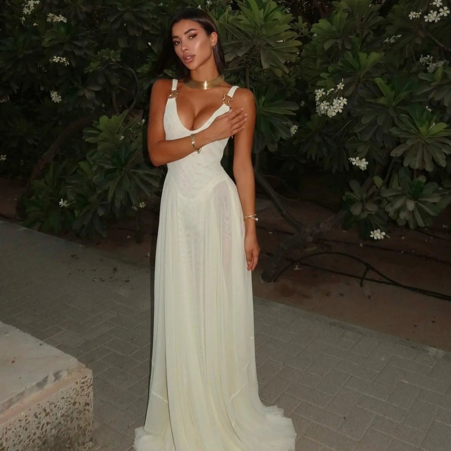 Lenore Mesh Maxi Dress - White / S - Be My Shine