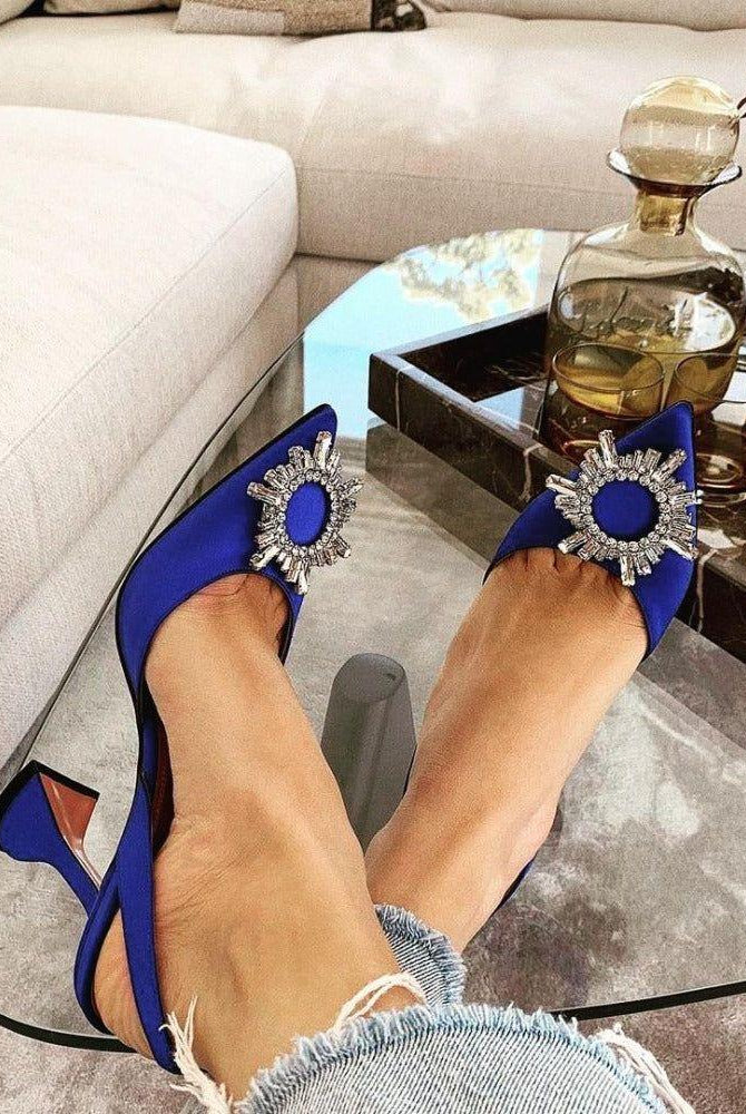 Lia Pointed Toe Crystal Brooch Heels - Black / 5 - Be My Shine