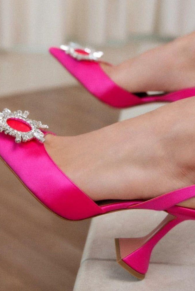 Lia Pointed Toe Crystal Brooch Heels - Rose / 5 - Be My Shine