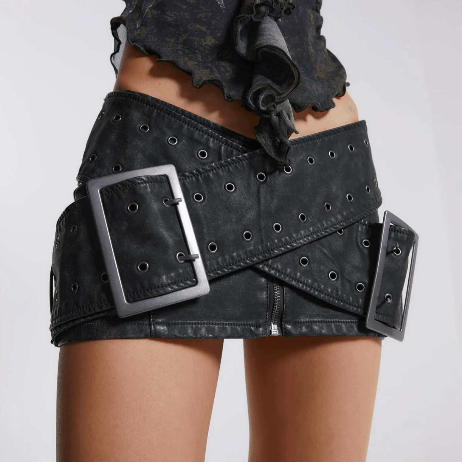 Lucasta Amethyst Belted Wrap Mini Skirt - Gray / S - Be My Shine