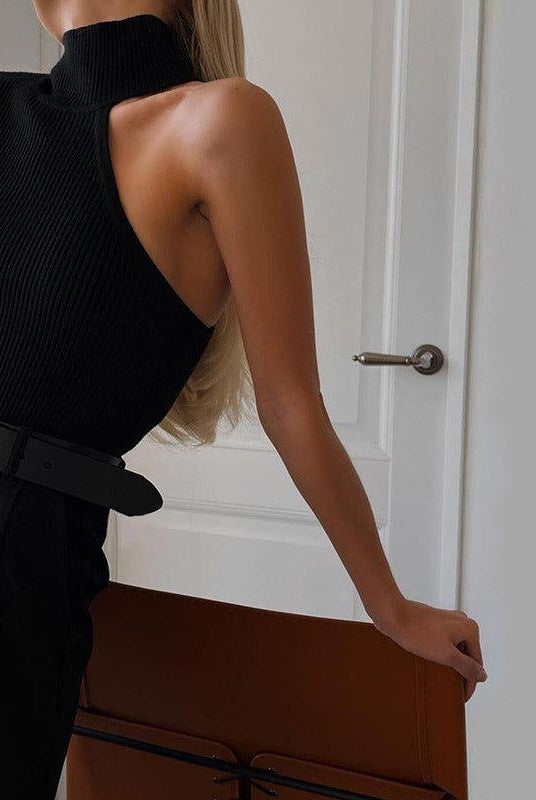 Marrakech Knitted Turtleneck One-Shoulder Bodysuit - S / Black - Be My Shine