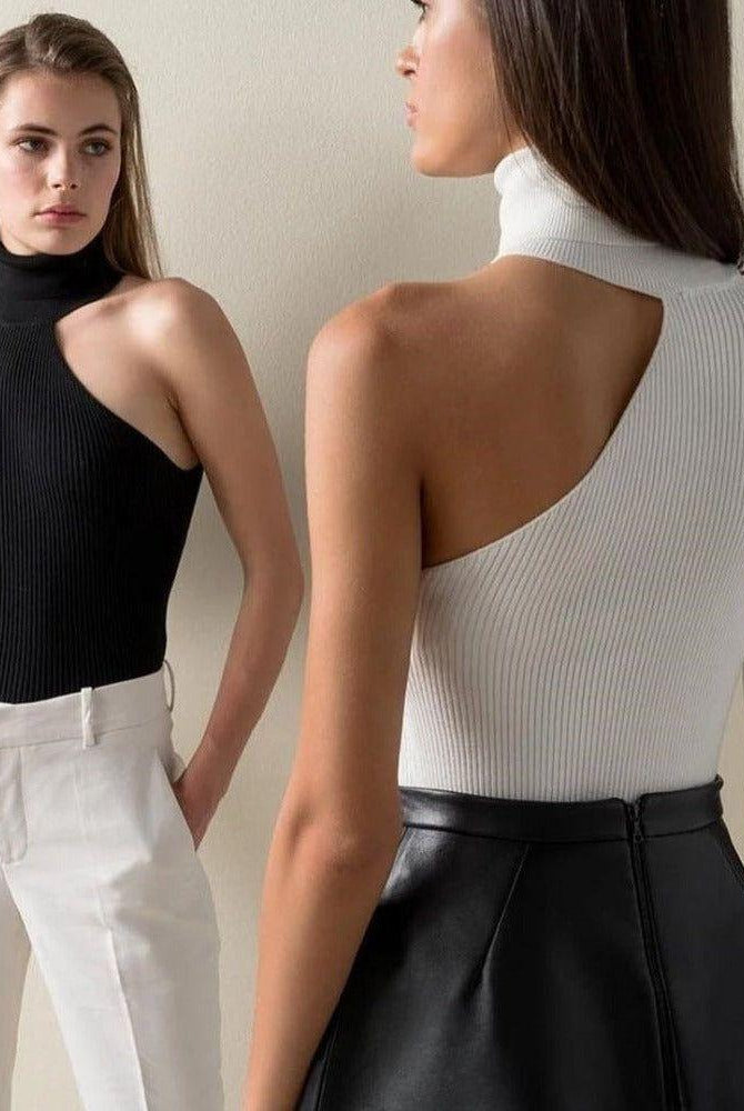 Marrakech Knitted Turtleneck One-Shoulder Bodysuit - S / Black - Be My Shine
